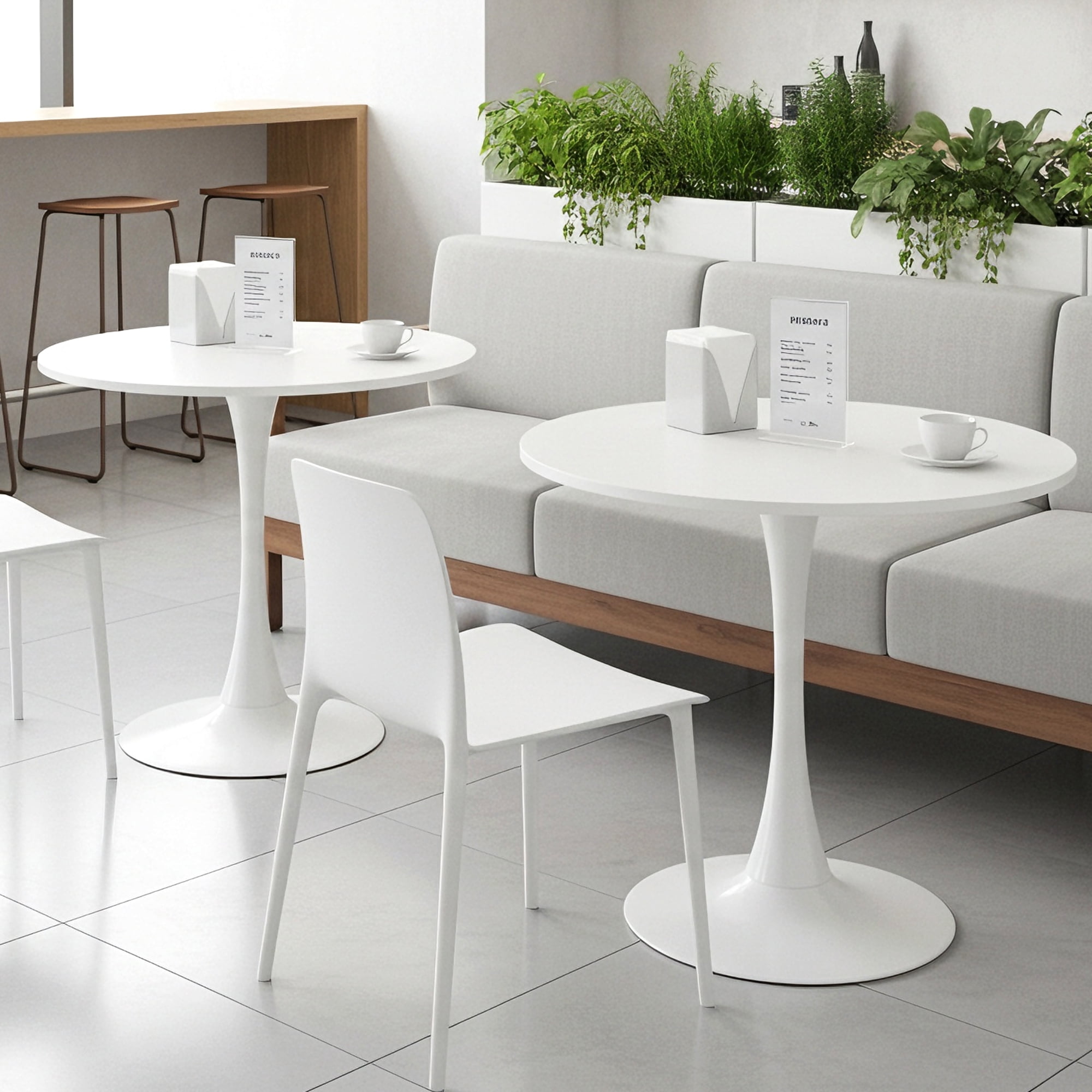 23.6" Round Dining Table with MDF Top & Metal Tulip Pedestal Frame for Kitchen, Living Room, Bedroom, White