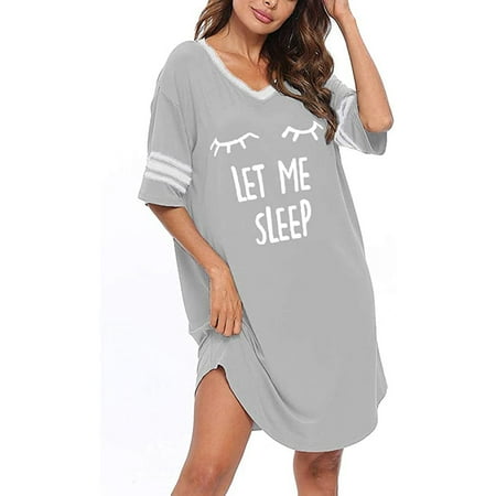 

Mafulus Sleep Shirts for Women Short Sleeve Cotton Novelty Night Shirts V Neck Oversized Nightgowns Cute Printed Nightdress
