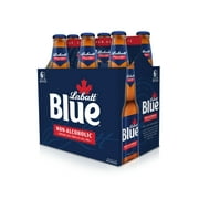 Labatt Blue Non-Alc, Beer, 6 Pack, 12 fl oz Glass Bottles, Contains less than .5% ABV, Non-Alcoholic Domestic Lager