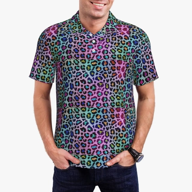 Fotbe Rainbow Animal Skin Camiseta Polo de Golf para Hombre con Estampado – Camisa Deportiva Transpirable con Cuello Abotonado-Large