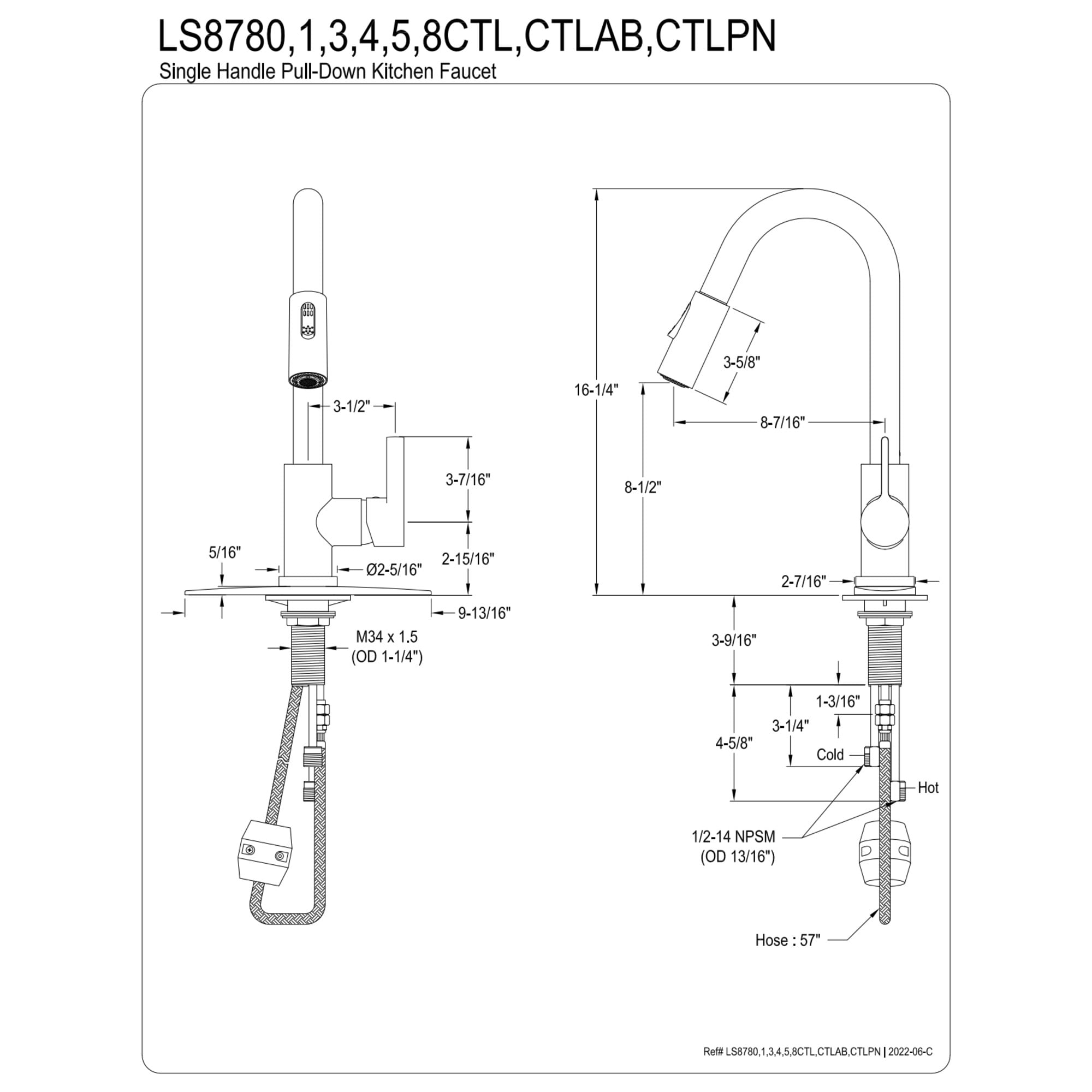 Gourmetier LS8783CTL Continental Single-Handle Pull-Down Kitchen Faucet, Brushed Brass