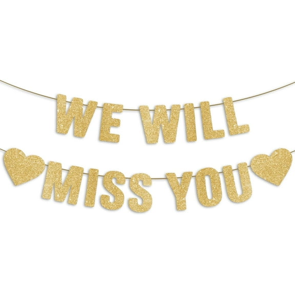 We Will Miss You Gold Glitter Banner, Retirement Going Away Party Decorations, Farewell Gifts for Coworkers, Goodbye, Coworker Leaving, Good Luck Supplies Golden Decor
