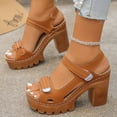 thumbnail image 4 of Rokment Platform High Heels Walking Work Sandals for Women 2026 Summer Fashion Comfortable Extra Chunky Block Heeled Ankle Strap Casual Dress Sandals Brown Size 9.5, 4 of 7