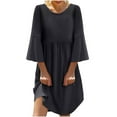 thumbnail image 1 of CHOK Cyber&Monday Deals Robes pour Femmes 2023 Manches Évasées Tunique Fluide Smockée en Coton Lin Robes Manches 3/4 Col Rond Solide Été Mini Robe Formelle Café TTTTG Liquidation un, 1 of 5