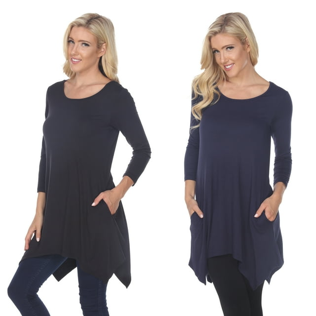 White Mark Haut Tunique pour Femmes, Lot de 2, Makayla Noir à Manches 3/4