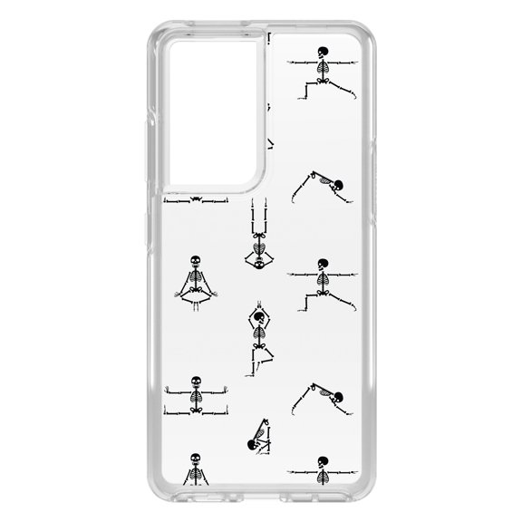 DistinctInk Clear Shockproof Hybrid Case for Galaxy S21 ULTRA 5G (6.8" Screen) - TPU Bumper, Acrylic Back, Tempered Glass Screen Protector - Yoga Skeletons