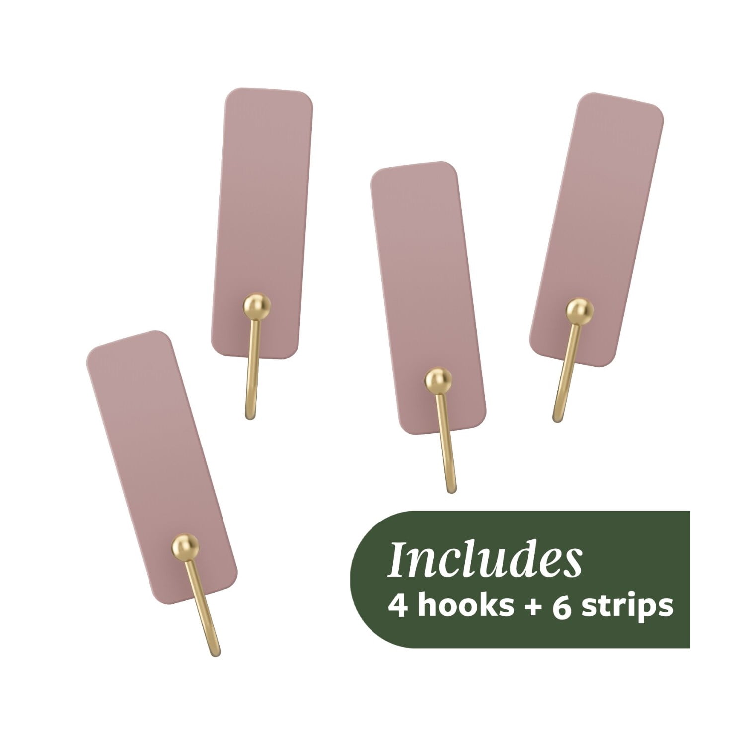 Command Medium Hooks, Dusty Rose, Holds 3 lbs, 4 Hooks, 6 Adhesive Strips