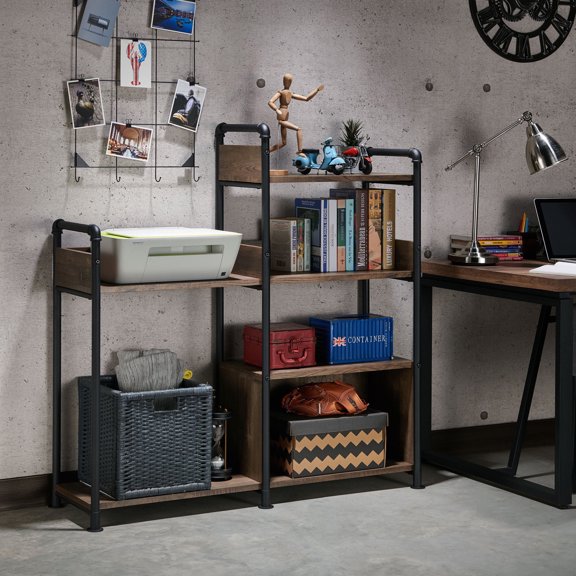 Symone 6-Shelf Wood Bookshelf, Reclaimed Oak