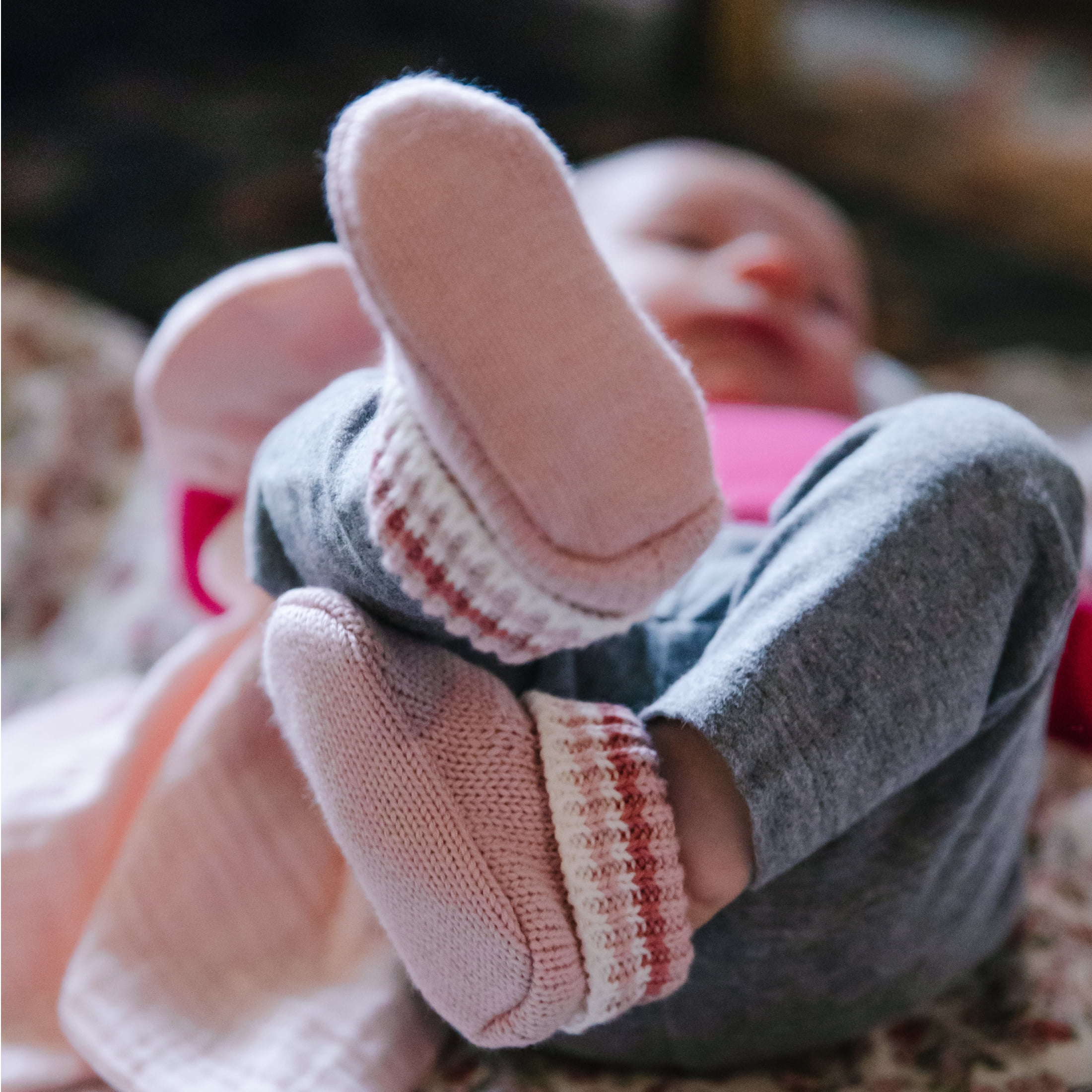 Carter's Child of Mine Infant Girl Knit Slippers, Newborn Booties, Pink