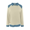 thumbnail image 5 of ClodeEU Womens Denim Panel Knit Sweatshirt ,Long Sleeve Lapel Casual Loose Pullover Tops Khaki,Womens Plus XXL, 5 of 9