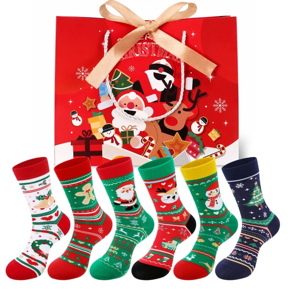 Bocaoying 6Pairs Christmas Fuzzy Socks for Women, Winter Warm Cosy Holiday Slipper Socks with Gift Bag, Warm Thick Thermal Soft Socks for Women Indoor Warming Christmas Gifts
