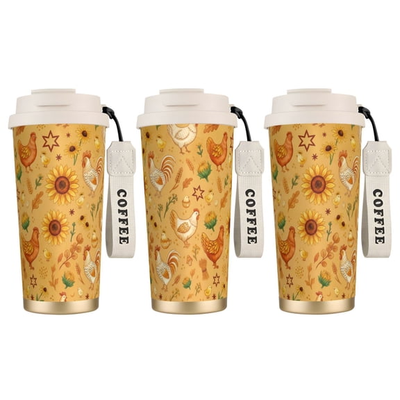 1pc Chicken Tumbler, 18oz Leak-proof Travel Coffee Mug, Stainless Steel Vacuum Insulated Water Bottle with Straw, Chicken Decor Design
