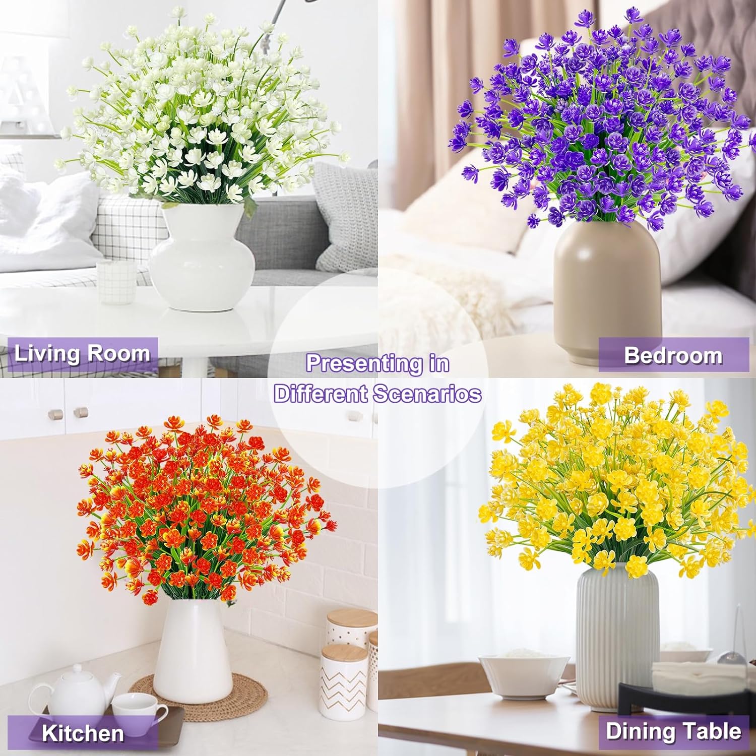 Corn Flower Artificial Flowers for Outdoor UV Resistant Fake Plants, Faux Plastic Flower Artificial Plants for Home Window Box Porch Indoor Cemetery Spring Summer Decor(White)