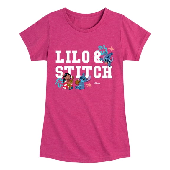 Lilo & Stitch - Collegiate Flowers - Youth Girls Fitted Short Sleeve T-Shirt