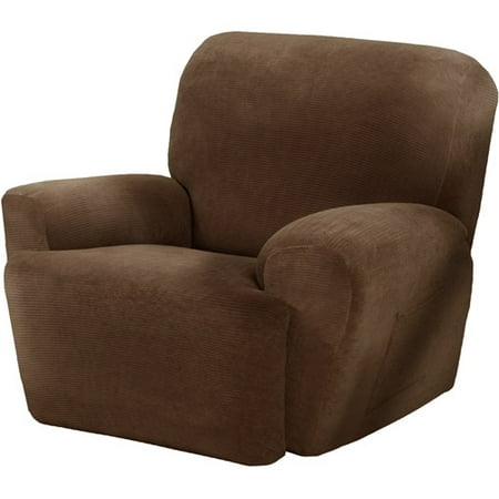 Maytex Stretch Collin 4 Piece Recliner Armchair Furniture Cover Slipcover with Side Pocket, Mocha Brown