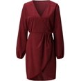 thumbnail image 4 of LAICAIW Robe Élégante Ballon pour Femmes Mini Manches Profondes Robe en Velours Côtelé Col en V Cocktail Ceinture à Nouer, 4 of 7
