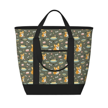 Insulated Cooler Bag - Funny Cute Corgi Dog Collar Large Freezer Cooler Tote Bags Insulated for Food  Insulated Grocery Shopping Bags with Zipper Top for Travel Picnic Beach