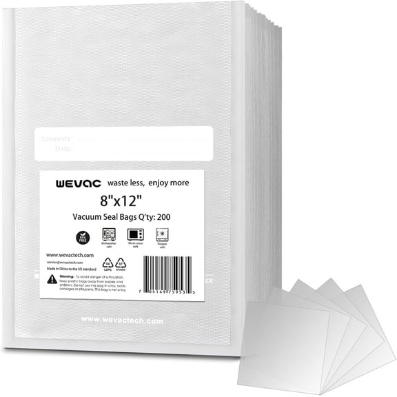 Quart 8 × 12 Inch, 200 Count, Vacuum Sealer Bags for Food Saver, Seal a Meal, Weston. Commercial Grade, BPA Free, Heavy Duty, Great for vac storage, Meal Prep or Sous Vide