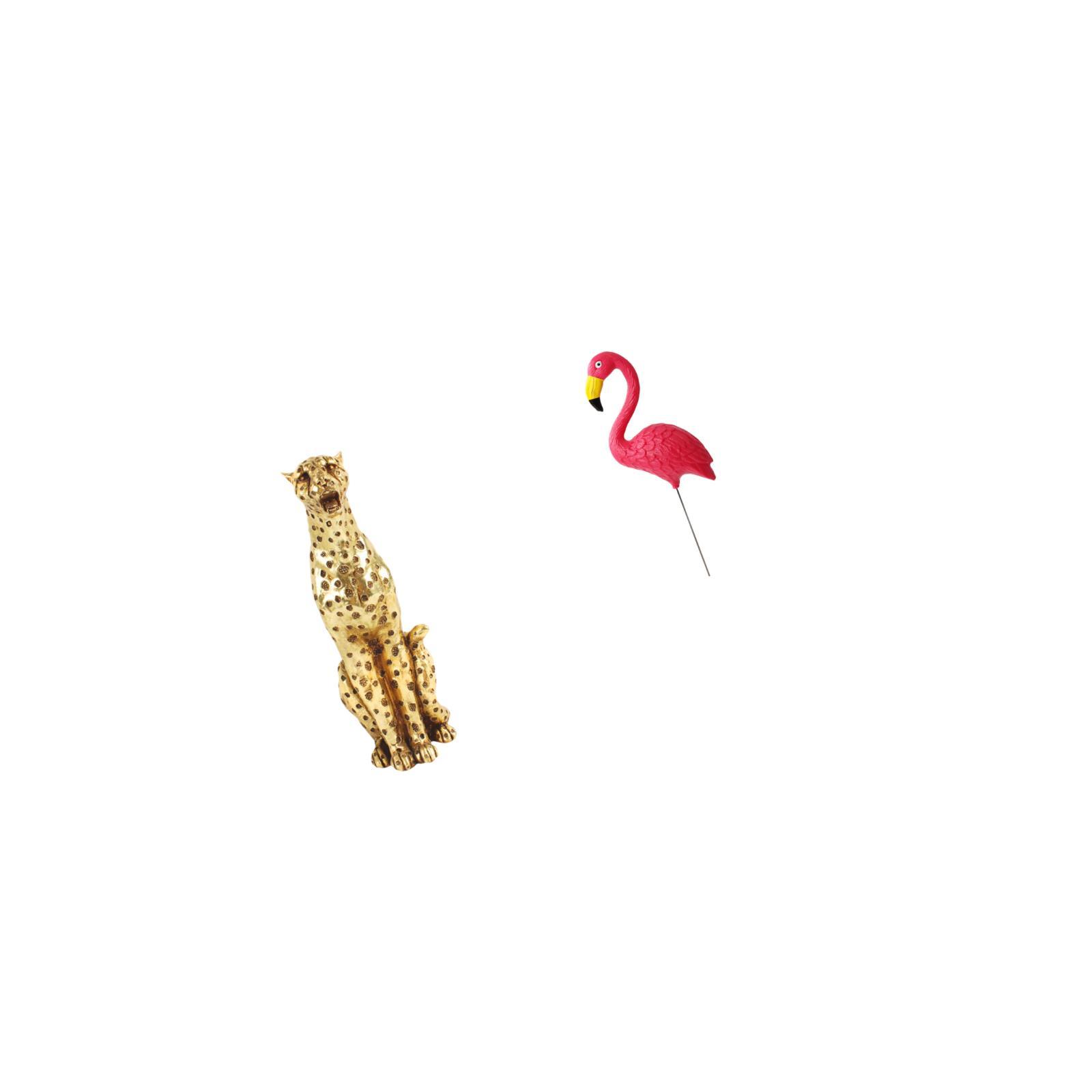 CoudarTitie Golden Flamingo Cheetah Sculpture Decorative Tabletop Centerpiece Animal Figurine for Office Home Decor and Fairy Garden Yard Art Ornament