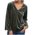 thumbnail image 2 of Puntoco Moda Mujer Cuello en V Manga Larga Sólido Casual Botón Camisa Blusa Puntoco Puntoco-2331, 2 of 6