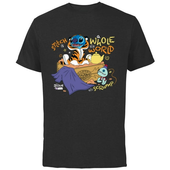 Disney 100 Stitch in Costume Rajah Aladdin a Whole New World - Short Sleeve Cotton T-Shirt for Adults - Customized-Black