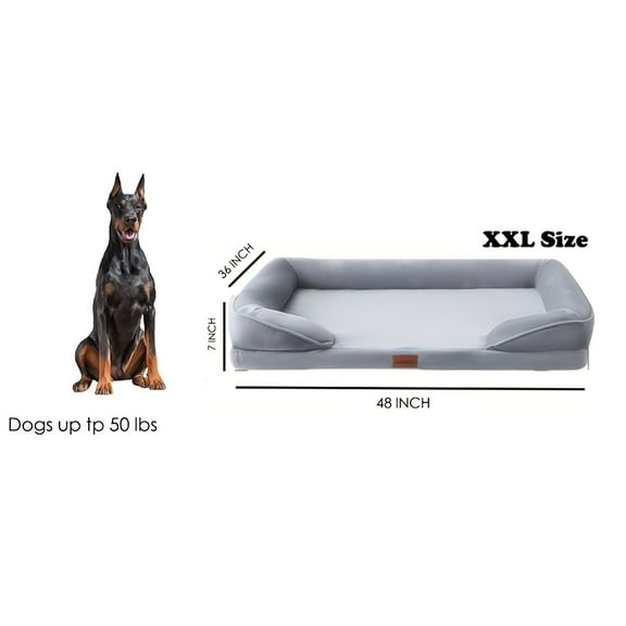 Extra Large Dog Bed - 100% Supportive Foam, Removable Washable Cover, Non-Slip Bottom - Grey, 3 Sizes - Year-Round Comfort