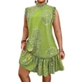 thumbnail image 1 of RXMEKW Robe Décontractée pour Femmes avec Imprimé Patchwork et Manches Volantées, Robe Midi Style Vacances Grande Taille pour le Printemps et l'Été, 1 of 9