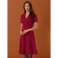 thumbnail image 4 of Vestido retro vintage Allegra K de manga corta con cuello en V y botones Rojo XL, 4 of 5