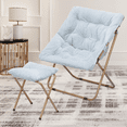 thumbnail image 3 of Square Folding Faux Fur Saucer Chair for Bedroom Living Room Dorm Foldable Metal Frame Oversized Large Comfy Furry Padded Soft Cozy Moon Chair with Footrest Ottoman for Adults,gray, 3 of 15