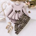 thumbnail image 2 of HCNTES Girls Clothes Outfits For Girls Girls Fall Clothing Sets Stylish Sweatsuit Outfits Ruffle Bowknot Top Leopard Print Pants Set, 2 of 7