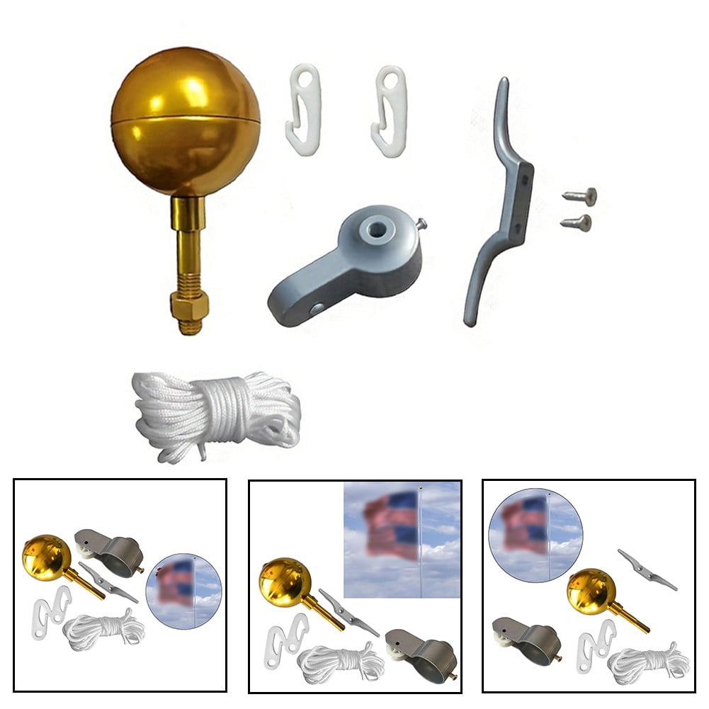 Gold Plated Round Hand Waving Flag Pole Cap Outdoor Flagpole Accessories Kit