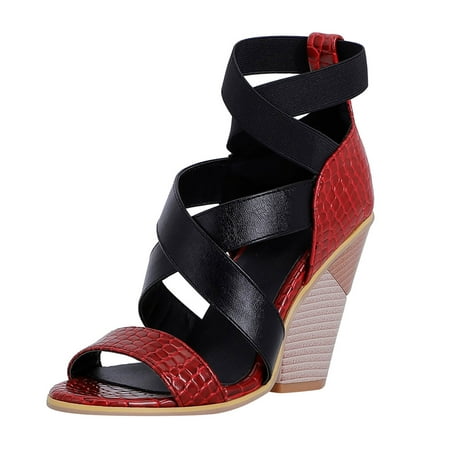 

Sentuca Faux Leather High-heeled Thick-heeled Microfiber Ladies Sandals Size 35-43