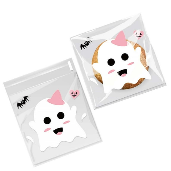 Nmdmisc Halloween Clear Treat Bags Plastic Self Adhesive Candy Bags Gift Cookies Bags Biscuit Snacks Gift Packaging Bag Halloween Party Decor Supplies (100pcs)