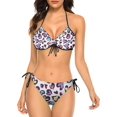 thumbnail image 1 of NICKSUN Ensemble Bikini Imprimé Léopard Violet pour Femmes, Maillots de Bain 2 Pcs, Maillots de Bain Triangle à Ficelles, 1 of 6