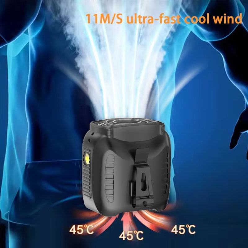 Portable Waist Fan with LED Light, 5 Speeds, and Rechargeable 1000mAh Battery – Stay Cool and Prepared Anywhere!