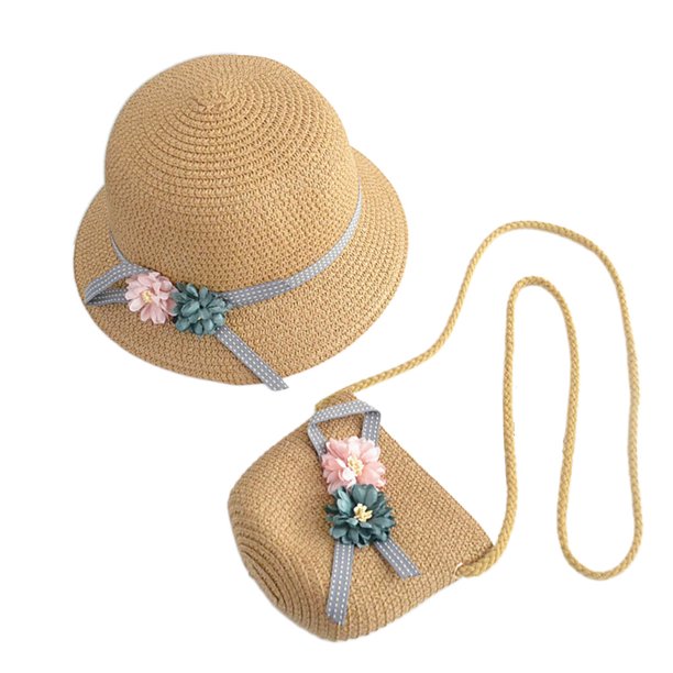 EeaseMX 1 juego de kit de playa para niños, adorable bolso bandolera con sombrero de paja para niñas pequeñas (caqui)