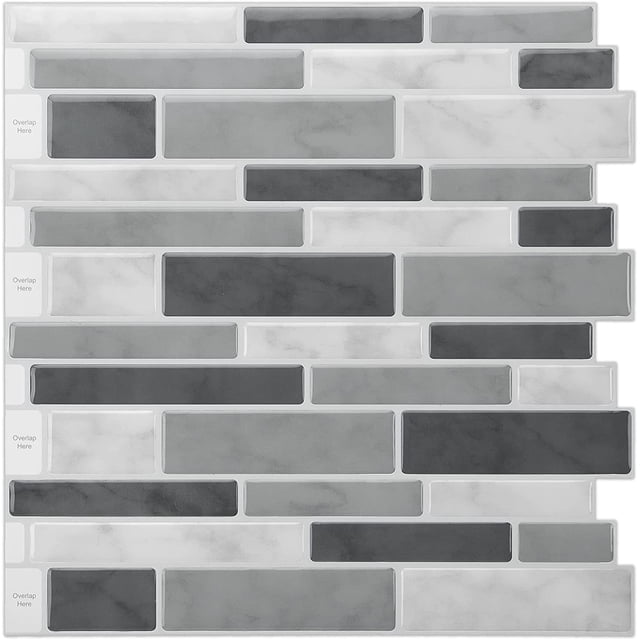 LONGKING Peel & Stick Backsplash Tile for Kitchen, Gray Decorative Tile (10 Sheets)