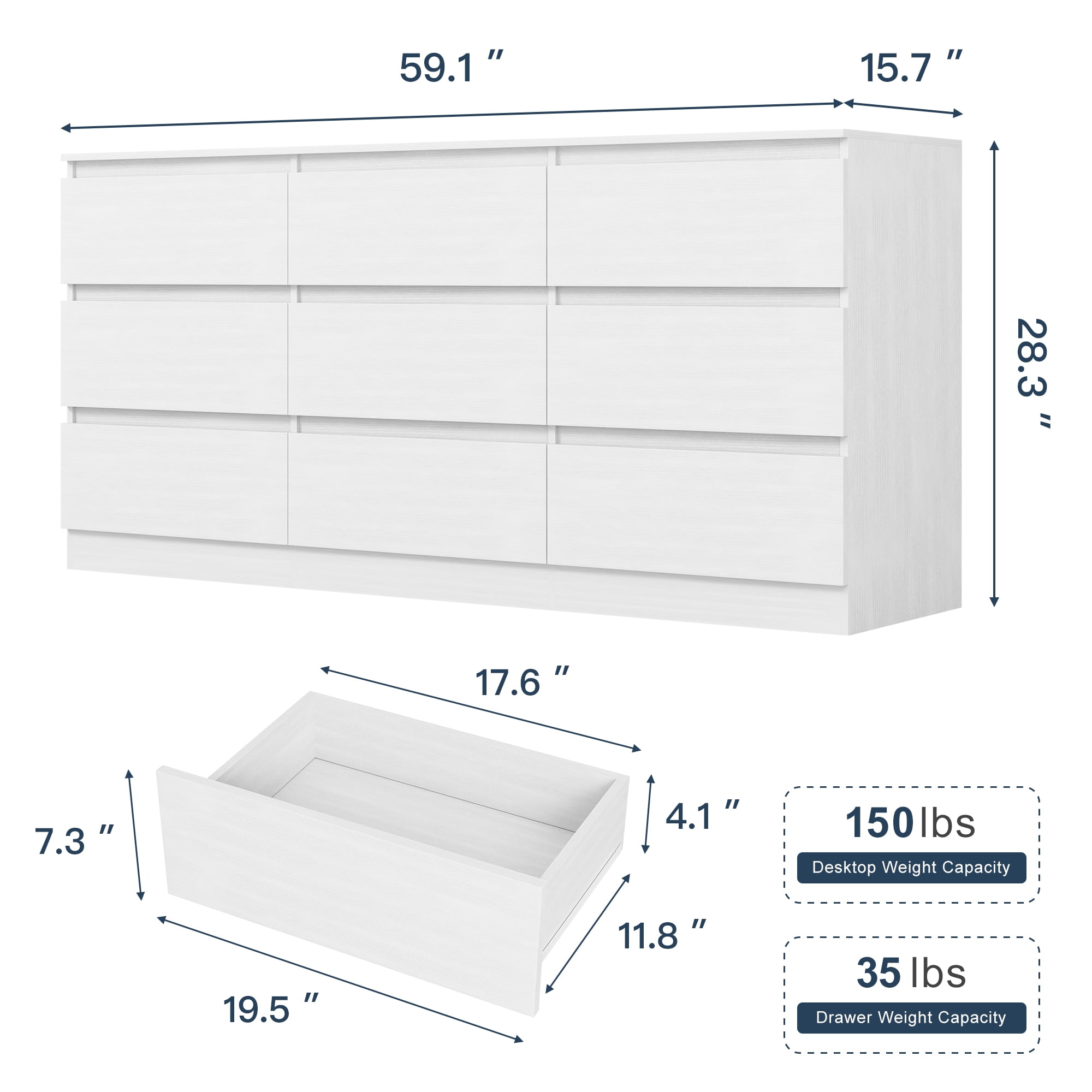 Finihen 9 Drawer Double Dresser, Modern 9 Chest of Drawers with Deep Drawers, Wide Storage Organizer Cabinet for Living Room, Kids, White Finihen 9 Drawer Double Dresser, Modern 9 Chest of Drawers with Deep Drawers, Wide Storage Organizer Cabinet for Living Room, Kids, White