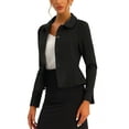 thumbnail image 4 of INSPIRE CHIC Women's Elegant Peter Pan Collar Long Sleeves Ruffled Hem Single Breasted Office Blazers XS Black, 4 of 6