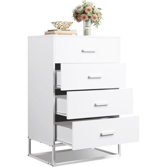 Wood Dresser for Bedroom with 4 Drawers, Chest of Drawers, Tall Dresser Drawers with Sturdy Metal Frame for Hallway, Living Room, Closet, Brown Oak