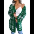 thumbnail image 2 of Suéter Navideño para Mujer con Cinturón, Abertura Frontal, Tejido A Cuadros, Botones, Suave, Tejido Navideño. Verde L, 2 of 10