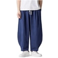 thumbnail image 2 of Xdegoge Men'S Linen Pants Baggy Wide Leg Casual Loose Fit Yoga Lounge Harem Trousers with Elastic Waist Drawstring Summer Beach Vacation Bottoms, 2 of 9