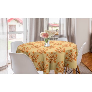 Orange Round Tablecloth, Nostalgic Floral Concept with Repetitive Tulip Flowers Sketches, Circle Table Cloth Cover for Dining Room Kitchen Decor, 60", Marigold Ginger, by Ambesonne