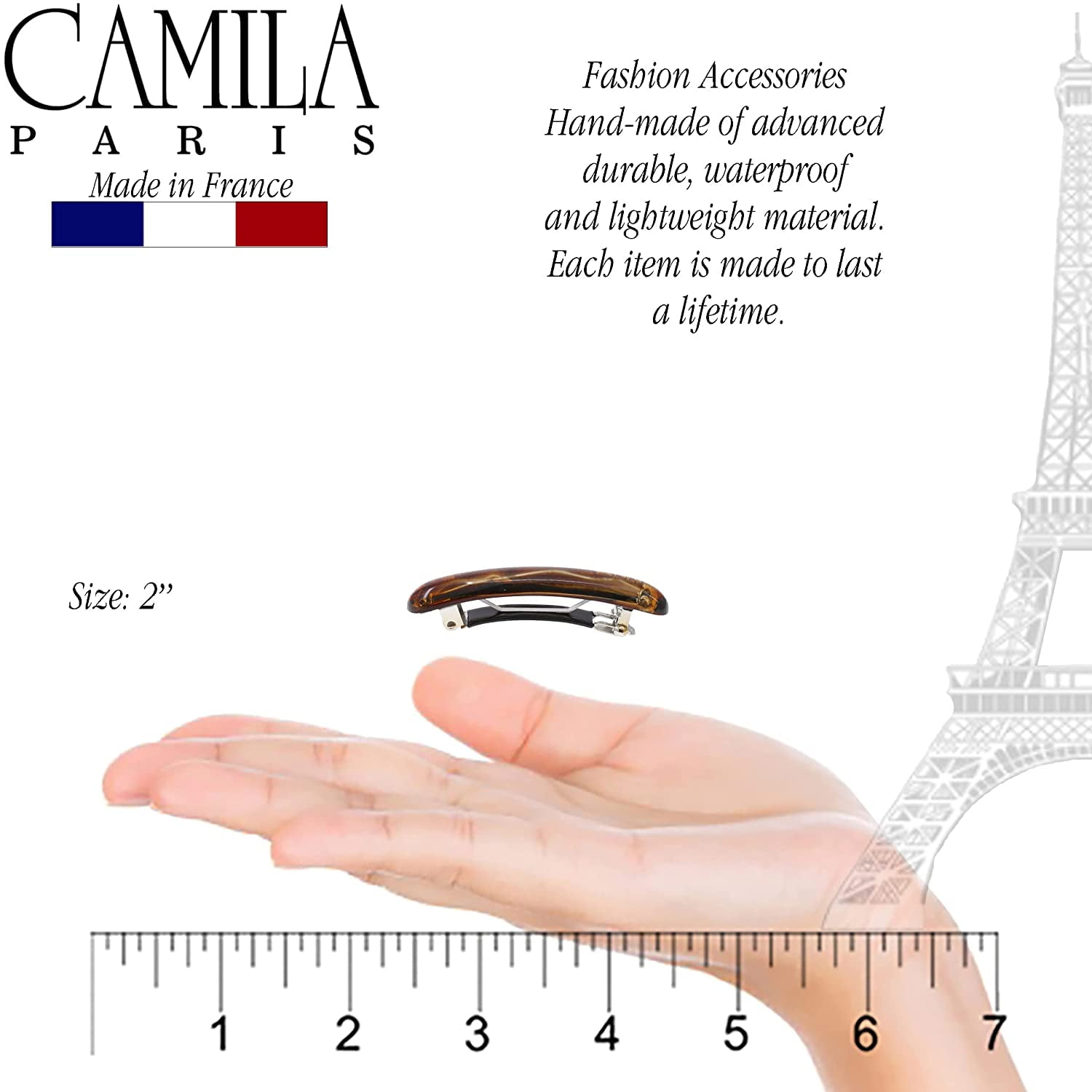 Camila Paris CP3328 French Hair Barrette Clip for Girls, Orange Small Set of 2 Strong Hold Grip Hair Clips for Women, No Slip Rubberized Automatic Clasp Styling Girls Hair Accessories, Made in France