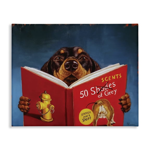 Stupell Industries Eclectic 50 Scents Of Gray Funny Daschund Dog Reading Canvas Art, 20 x 16, by Lucia Heffernan