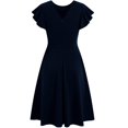 thumbnail image 5 of Women's Peplum Hem Midi Dress Short Sleeve Round Neck Solid Color Casual Dresses Navy L, 5 of 6