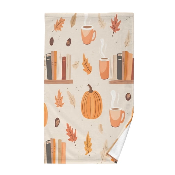 Yayeee 100% Cotton Hand Towels for Bathroom 16" x 28" Soft Absorbent Kitchen Towel, Beige Fall Acorns Pattern