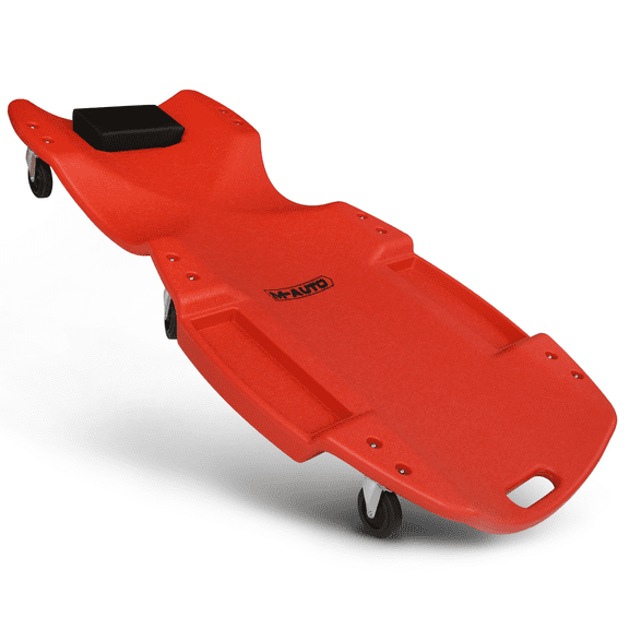 M-AUTO 48" Plastic Creeper, Heavy Duty Concave Shape Repair Mechanic Cart with Padded Headrest, 440 Lbs Capacity Red