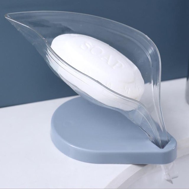 Soporte para jabonera con forma de hoja, jabonera con drenaje automático para barra de jabón, jabonera de plástico decorativa, jabonera con ventosa para ducha, baño, fregadero de cocina (transpar