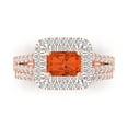 thumbnail image 2 of 3.05ct Brilliant Emerald Cut Red Zircon 14K Rose Gold Halo Solitaire with Accents Engagement Bridal Wedding Ring Band Set size 5.75, 2 of 7